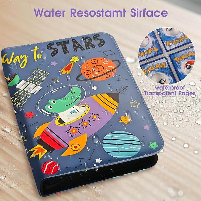 4-Pocket Card Binder with 50 Removable Pages, Holds 400 Cards | Fits trading, sports, gaming and collectible cards. Great for boys and girls to organize and protect collections(Stars)