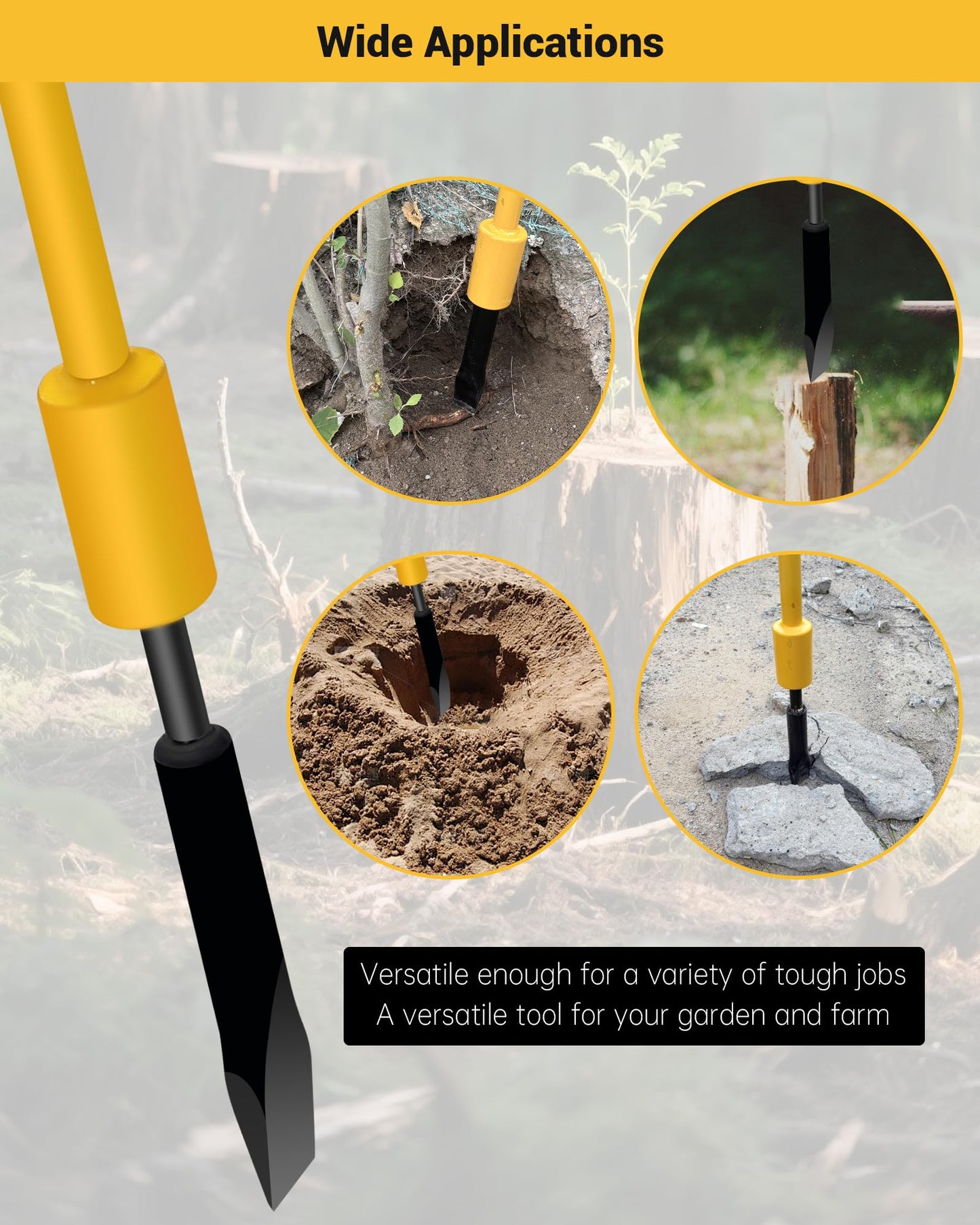 Tree Root Removal Tool, Heavy Duty Root Cutting Shrub Cutter Remover Tool Spade Bar, Fit for Bamboo, Tree Roots, Rocks, Shrubs, Bushes, Stumps. Sliding Gravity Hammer Mechanism