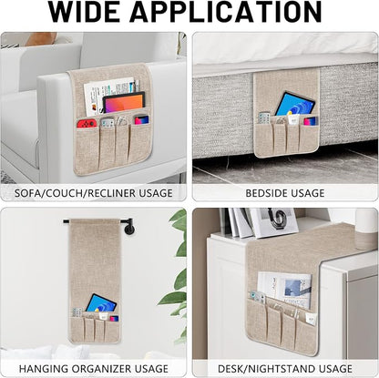 Couch Armrest Remote Control Holder, Couch Caddy Gifts for Seniors Bed Caddy Tv Remote Holder with 5 Pockets for Key Glasses Phone Magazine Holders