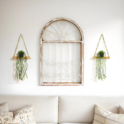Mokof 2 Pack Wooden Hanging Shelves with Artificial Eucalyptus Plants Wall Decor for Living Room, Bedroom, Bathroom - Fake Hanging Plant and Wood Wall Shelf Set for Boho Farmhouse Home Decor