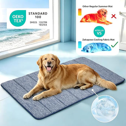 Cooling Dog Mat Q-Max>0.5 - Rapid Cooling Tech, Thin Breathable Crate Pad, Portable Washable Summer Mat, Chill Soothing Fabric - 30"x20" Medium Dog, Wander Blue