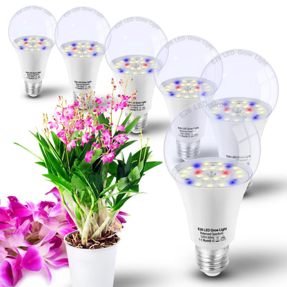 E26 A19 LED Plant Grow Light Bulbs Indoor Plants Full Spectrum,LED Sun Light Bulbs Plant Growing 100W Equivalent with Balanced Spectrum 5000K Red Blue Yellow for Seeds Greens Flower Fruit Garden,6Pack