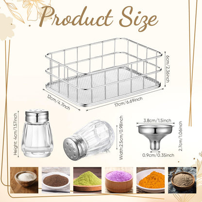 Baderke 20 Pcs 0.5 oz Cube Shape Mini Salt and Pepper Shakers Small Glass Seasoning Jars with Rack and Funnels Tiny Spice Shakers for Wedding Party Restaurant Kitchen Supplies(Silver)