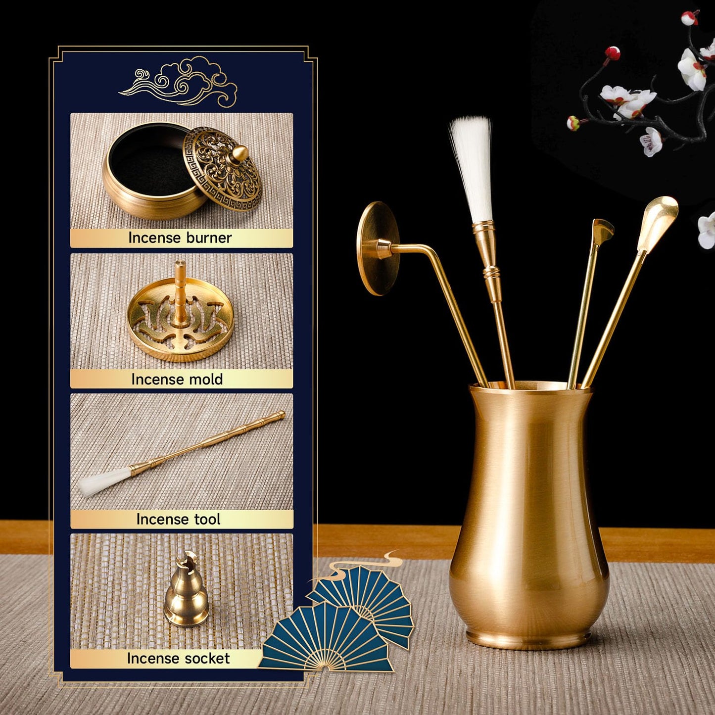 RE RELIURE Chinese Incense Burner Kit with Incense Powder & Charcoal | All-in-One Agarwood/Sandalwood Set for Meditation, Yoga, Home | Premium Spiritual Relaxation Gift