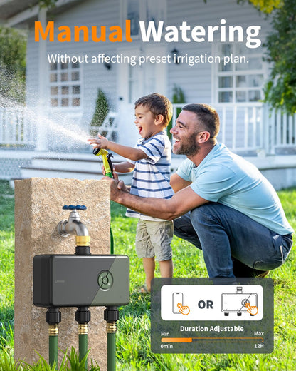 Diivoo 3 Zone WiFi Water Timer with Brass Inlet, Smart Sprinkler Hose Timer 3 Outlets Compatible with Alexa/Google Assistant, 18 Irrigation Plans, Rain Delay & Mist Mode for Garden Lawns (2.4GHz Only)