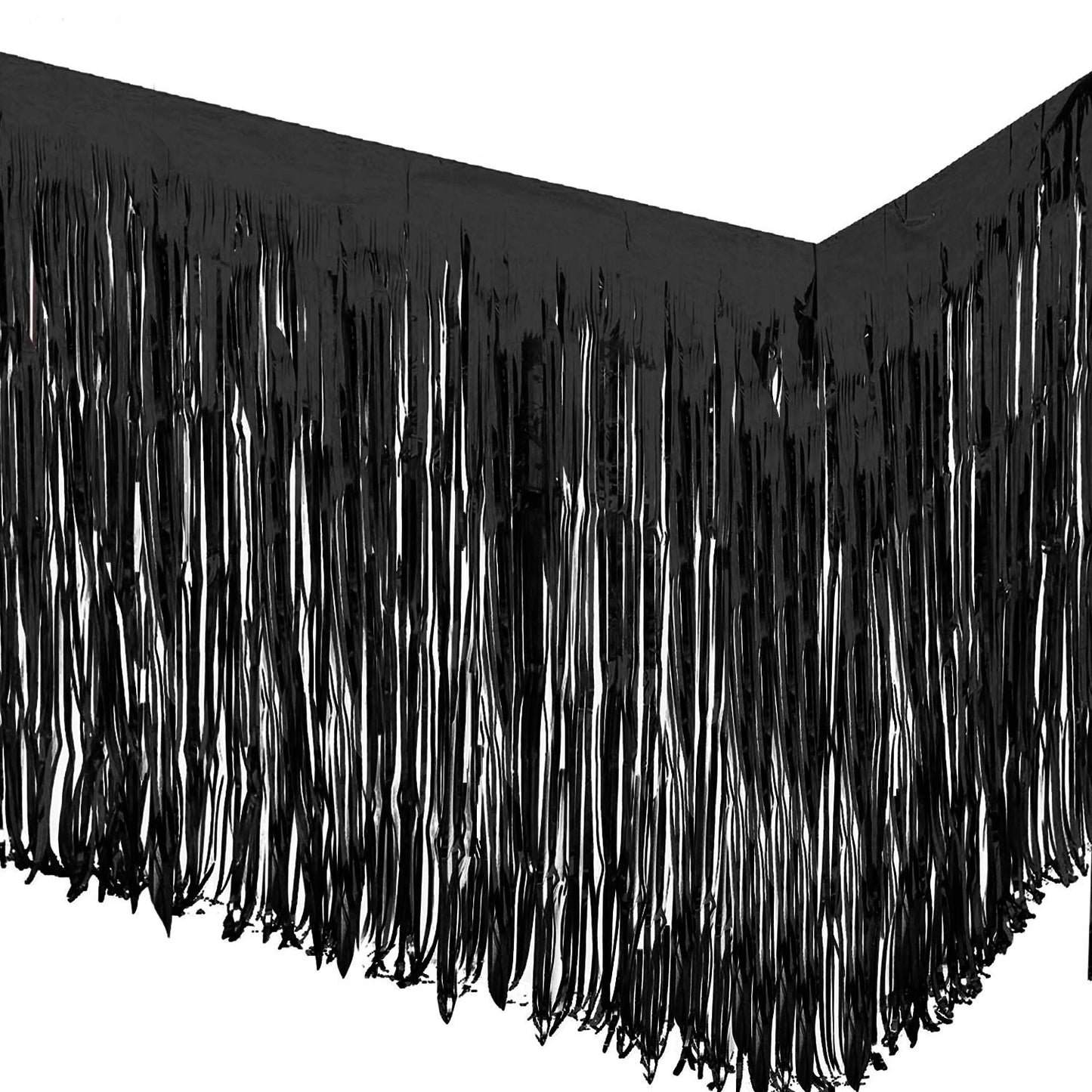 allgala Black Tinsel Table Skirt 2-Pack 29x108 Inch Metallic Foil Fringe Table Skirts for Party Event, Parade Float, Party Decoraton