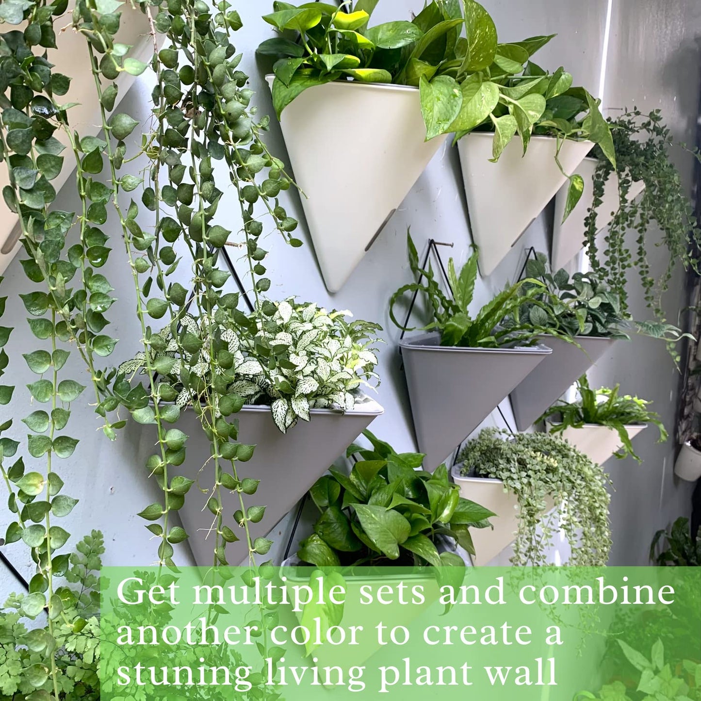 LaLaGreen Bundle - 12" x 2 Pack Gray + 12" x 2 Pack Black Large Self Watering Geometric Hanging Flower Vase Vessel with Metal Hanger, Modern Stylish Wall Mounted Succulent Pot Holder Decor