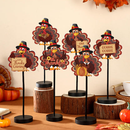 Wenqik 6 Pcs Thanksgiving Tabletop Decor Turkey Table Centerpiece Thanksgiving Table Party Decorations Standing Turkey Sign Wooden Block Fall Shelf Tiered Tray Decor Pumpkin Maple Leaf for Home