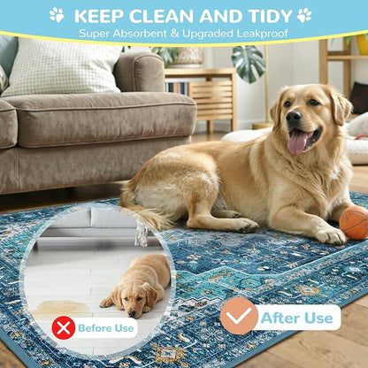 Lahome Super Absorbent Washable Pee Pads for Dogs - Secure Floor Protection - Non-Slip, Leakproof Reusable Pads for Training, Crates & Playpens (2 Pack, 36"x36", Blue)