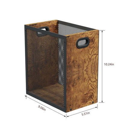Small Trash Can, Retro Garbage Can With Handle, Iron and Wood Combination Office Trash Can, Industrial Style Design Wastebasket Bin for Bathroom, Laundry Room, Kitchen, Office, Dorm(2.2 Gallon)
