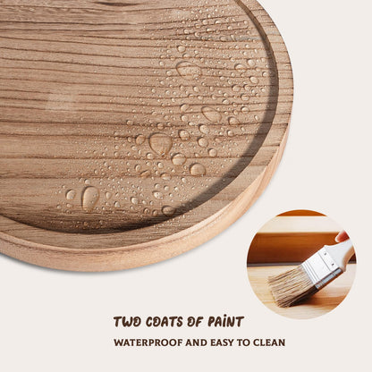 Round Decorative Tray Wood Bathroom Counter Organizer Farmhouse Kitchen Decor Wooden Riser for Soap Dish, Perfume, Candle, Sponge, 10" - Brown