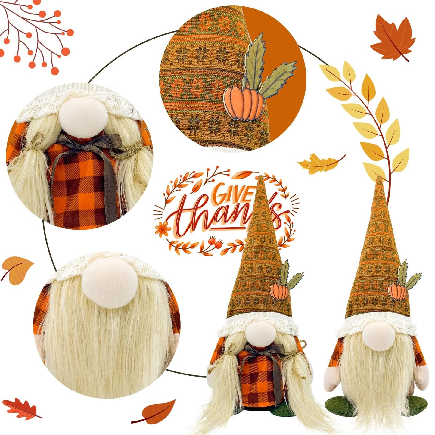 Fall Decorations for Home - Fall Decor - Cute Thanksgiving Gnomes Plush Doll for Office, Indoor, Living Room, Tiered Tray, Harvest Table Supplies - Autumn Birthday Gifts Basket Ideas for Women