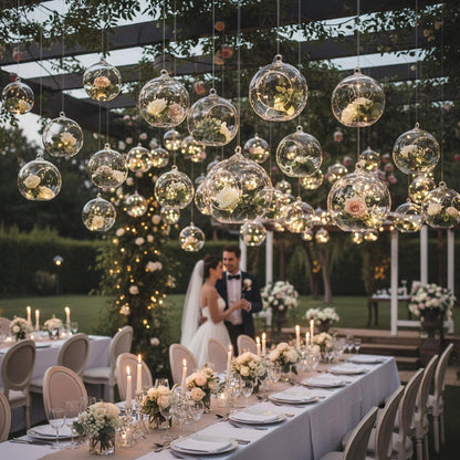 GlikCeil 24 Pcs 5.3'' 3.9'' 3.15'' Hanging Glass Tealights Candle Holder Large Globes Fillable Plant Clear Terrarium Orbs Air Plants Holder with Fishing Line Wedding Centerpiece Tree Decor