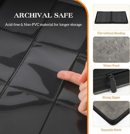 Trading Card Binder, 9 Side Loading Pocket Card Album Hold Up to 540 Cards, Zipper Binder for Cards Collection, TCG Card Holder for Game Card, Sports Card, Yugioh, MTG etc.（Grey）