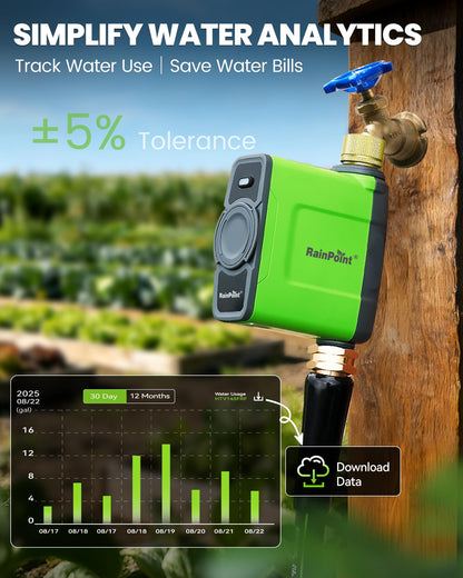RAINPOINT WiFi Water Timer for Garden Hose, WiFi Sprinkler Controller, Smart Hose Timer Valve, Automatic Drip Irrigation System/Rain Delay for Garden/Lawn/Yard (Brass Inlet, WiFi Gateway)