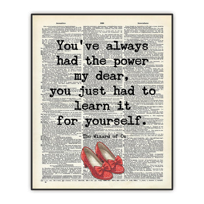 You've Always Had The Power, The wizard of oz Quote, Wicked the Good Witch Quote, Encouragement Christmas Gift for Daughter, Women, Teens, Girls Bedroom Wall Decor, Dictionary Art Print Unframed (8"x10")