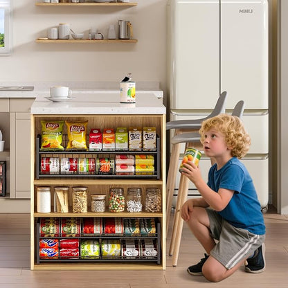 2-Pack Stackable Can Organizer for Pantry Shelf, Adjustable Extra-Long Rolling Can Rack for Kitchen Cupboard Storage, Sturdy Standing Can Holder for Canned Food Goods Soda up to 100, 2 Tier, Black