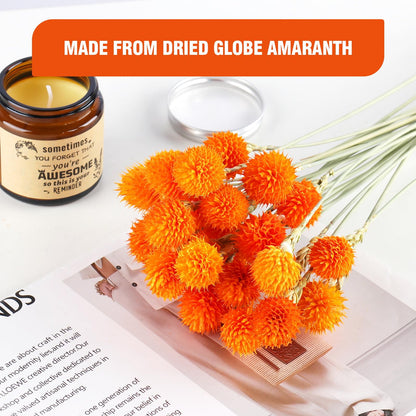 MIHUAGE Dried Globe Amaranth Flower with Wheat Straw Natural - 40PCS Bouquet for Vase Home Decor Party DIY Arrangement (Orange)