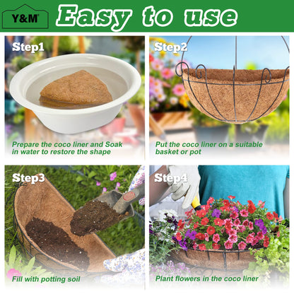 Y&M 16 Inch Pre-Formed Half Round Coco Fiber Liners – 2PCS Natural Coconut Liners for Hanging Baskets, Planter Boxes, Wall Mounted, Water Retention, Easy Fit for 16" Half Round Planters