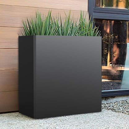Galvanized Steel Tall Planter – 24x12x24in with Removable Insert Shelf | All-Weather Rectangular Metal Planter Box for Porch, Garden, Patio | Indoor & Outdoor Use | Black