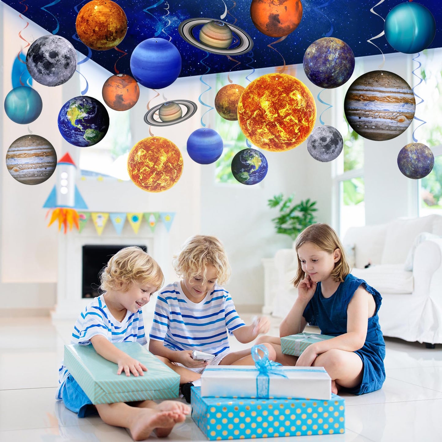 40PCS Space Solar System Theme Hanging Swirls Decorations, Outer Space Party Supplies Ceiling Hanging Swirls for Birthday Baby Shower Party Decorations