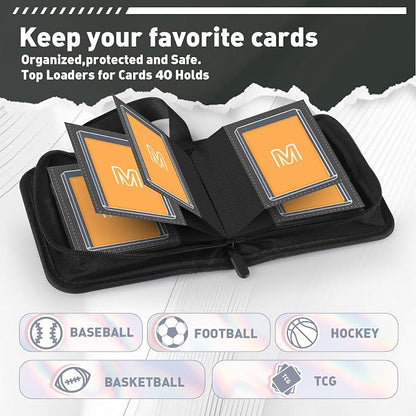 1 Pocket Toploader Binder Holds 40 Cards with 20 Sleeves Collectible Trading Card Album, for 3x4 Toploaders Hard Cases for TCG, MTG, Sports, Baseball, Football, Small Sports Card Book (1Black)
