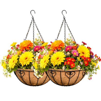 ZVOWOS 2 Pack 12 Inch Black Metal Hanging Basket Hanging Planter with Coco Coir Liner Heavy Duty Hanging Flower Pot Holder for Indoor Outdoor Patio Garden Porch Balcony Decor (Heart-Shaped)