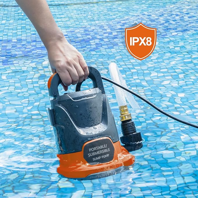 Sump Pump Submersible 1HP 3700GPH Utility Water Pump Portable Transfer Electric Water Sump Pumps with 8 Accessories for Swimming Pool Draining Hot Tub Pond Basement