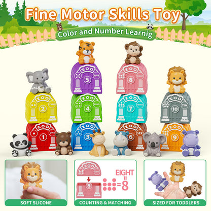 Learning Toy for Toddlers 1 2 3 Year Old, Montessori Educational Counting, Matching & Sorting Sensory Toys, 10 Safari Animals & 10 Zoos, Birthday Easter Gift for Baby Boy Girl Age 12-18 Months