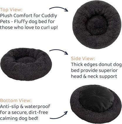 Donut Dog Bed - Premium Comfort for Anxiety Relief - Fluffy & Calming Design with Ultra-Plush Support | Cozy Round Dog Bed with Super Soft Circle Style (Black, X-Large)