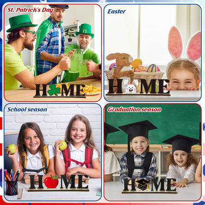 Wonderjune Interchangeable Seasonal Decor 250th 4th of July Independence Day Home Tabletop Sign with 20 Pcs Icons Home Wooden Sign for All Seasons Windowsill Shelf Mantel Decorations