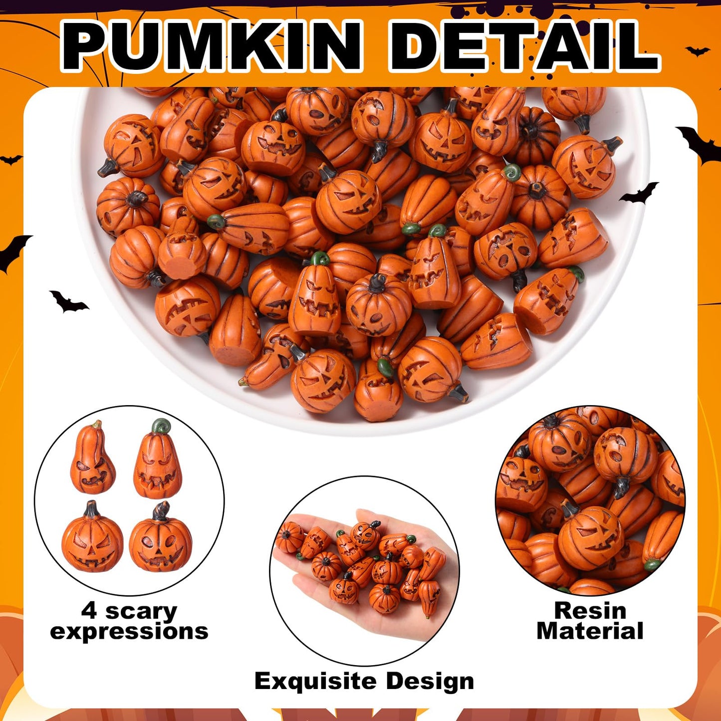 Vertintong 80 Pcs Halloween Miniature Pumpkin Figurines Mini Resin Fake Pumpkin Creepy Craft for Halloween Village Doll House DIY Fairy House Accessories Party Favor Gift Vase Bowl Filler
