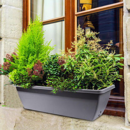 Tcevily 6 Pcs 24 inch Window Box Planter, Large Rectangular Flower Planter Boxes with Shelf Insert Plastic for Indoor and Outdoor Garden, Balcony Home Decor (6, 24 inch)