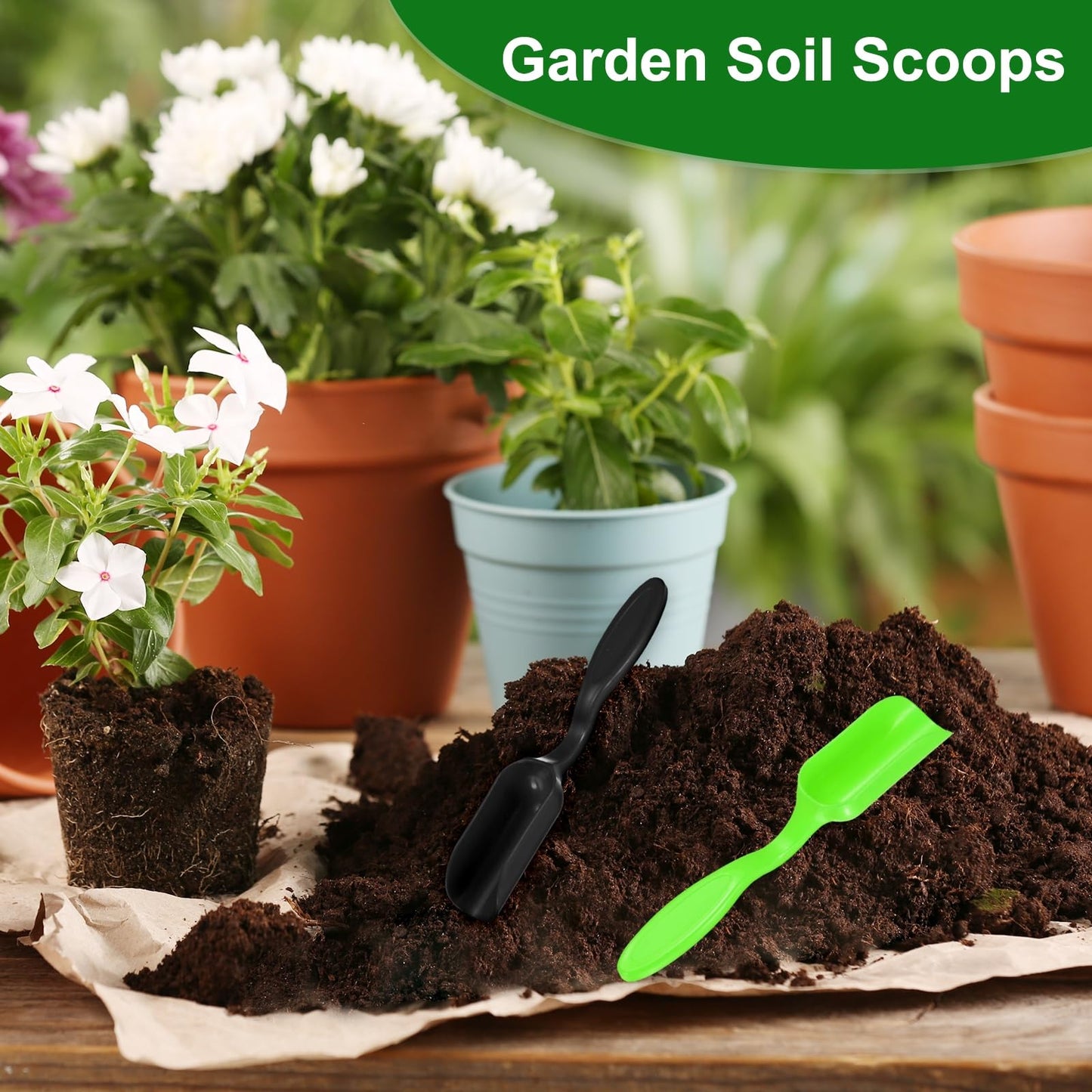 M METERXITY 20-Pack Mini Gardening Shovel Spoon, Plastic Garden Soil Scoops for Cultivation Digging Transplanting/Flower Planting/Plant Succulent, Colorful Small Gardening Tools [Black, Green]