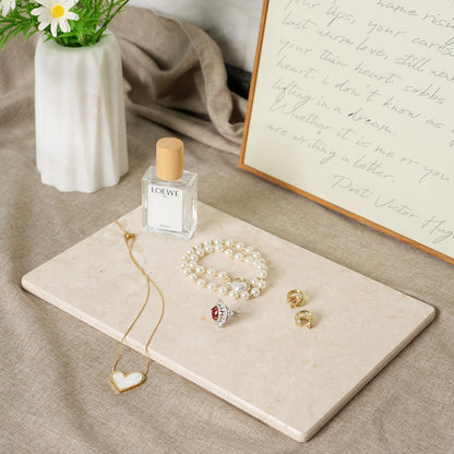 Koville Natural Travertine Marble Cutting Board for Kitchen Counter, 12" x 8" Real Stone Slab Marble Cheese Board for Home Decor, Stone Pastry Boards Bathroom Perfume Tray Candle Plate