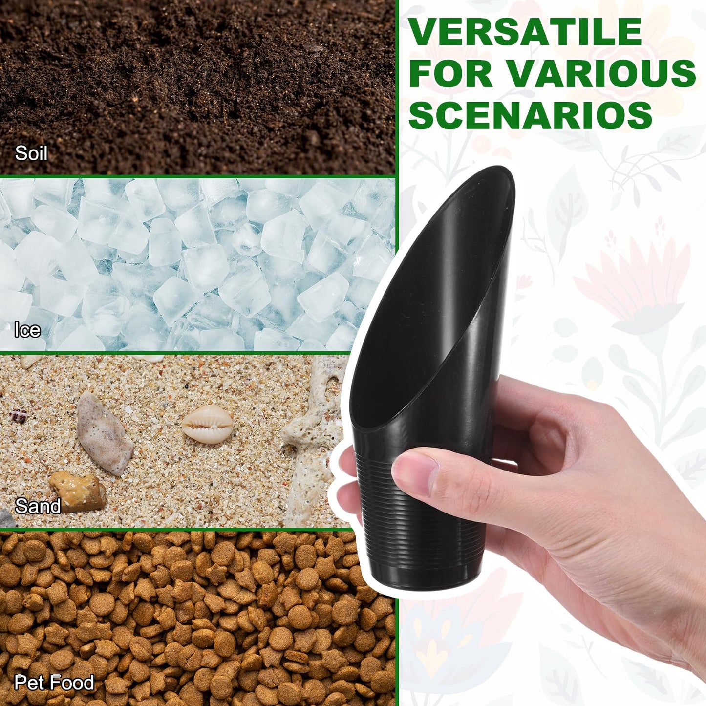 M METERXITY 18-Pack Bonsai Soil Scoops, Plastic Garden Soil Scoops Bucket Shovel Potting Scoopers for Transplanting/Flower Planting/Plant Succulent, Colorful Small Gardening Tools [Black]