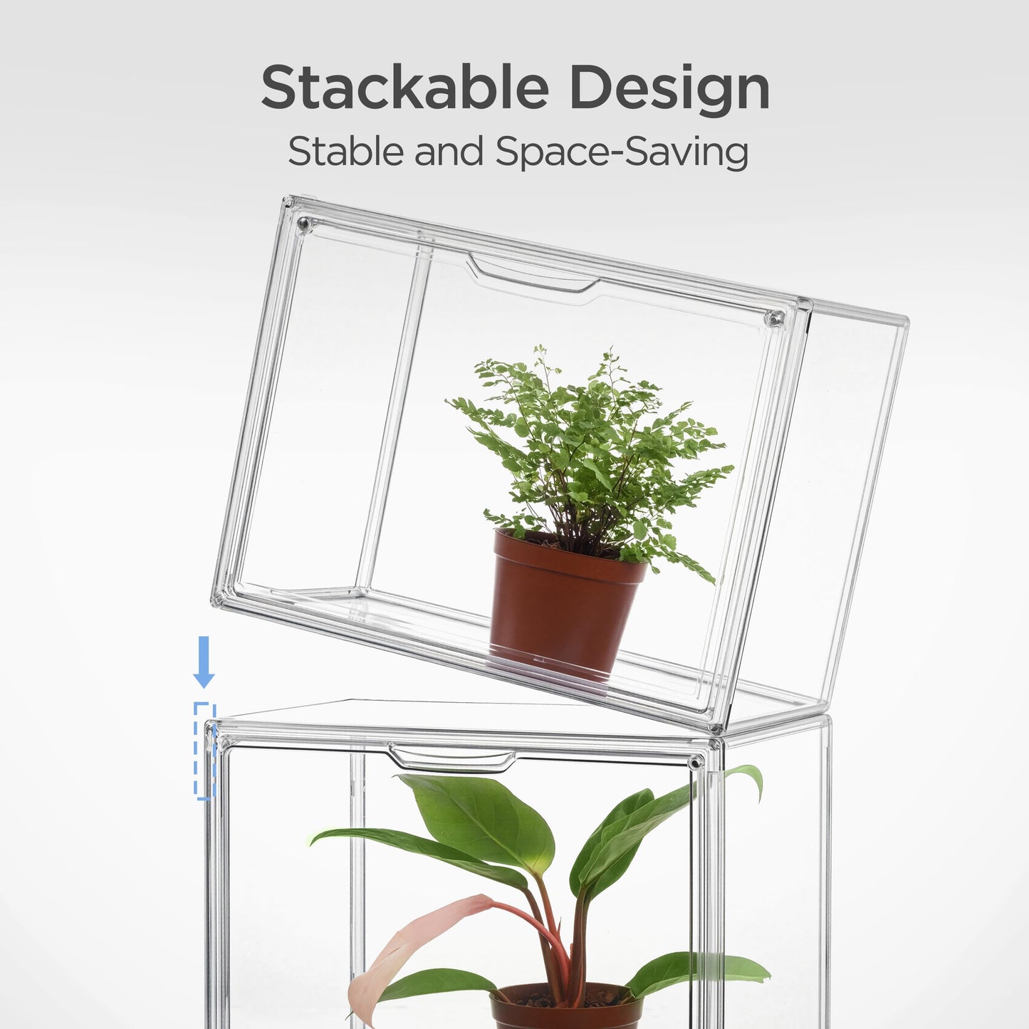 HBlife Mini Greenhouse for Indoor, Clear Stackable Green House with Magnetic Waterproof Door for Small Plants Nursery Germination and Display, Tabletop Portable Greenhouse, 14.1x8.6x10.6 Inch (1 Pack)