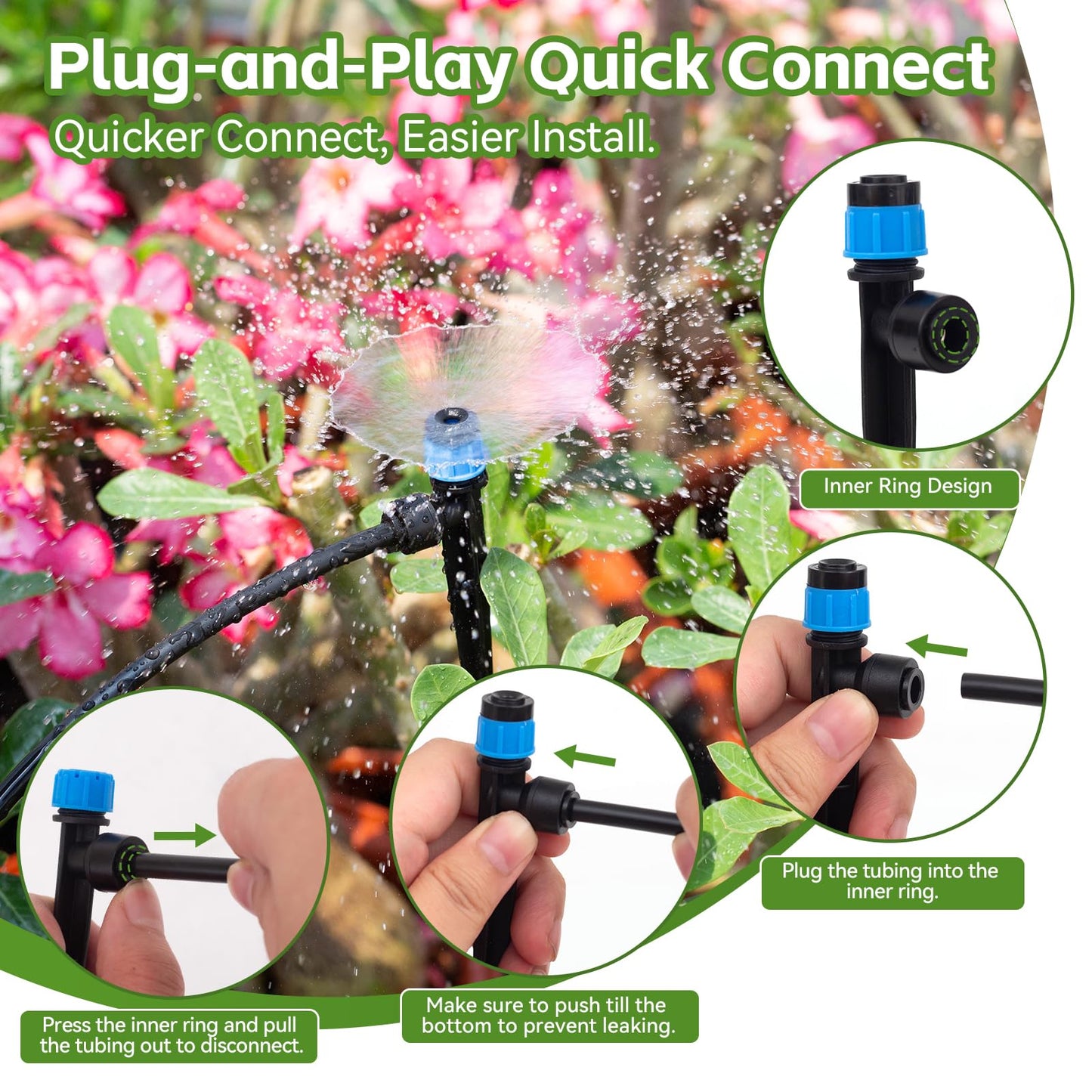 Inntop 240FT Drip Irrigation System Kits, Quick Connect Automatic Garden Watering System for Raised Bed, Potted Plants, Lawn, Greenhouse with 1/2 inch Hose 1/4 inch Tubing and Accessories