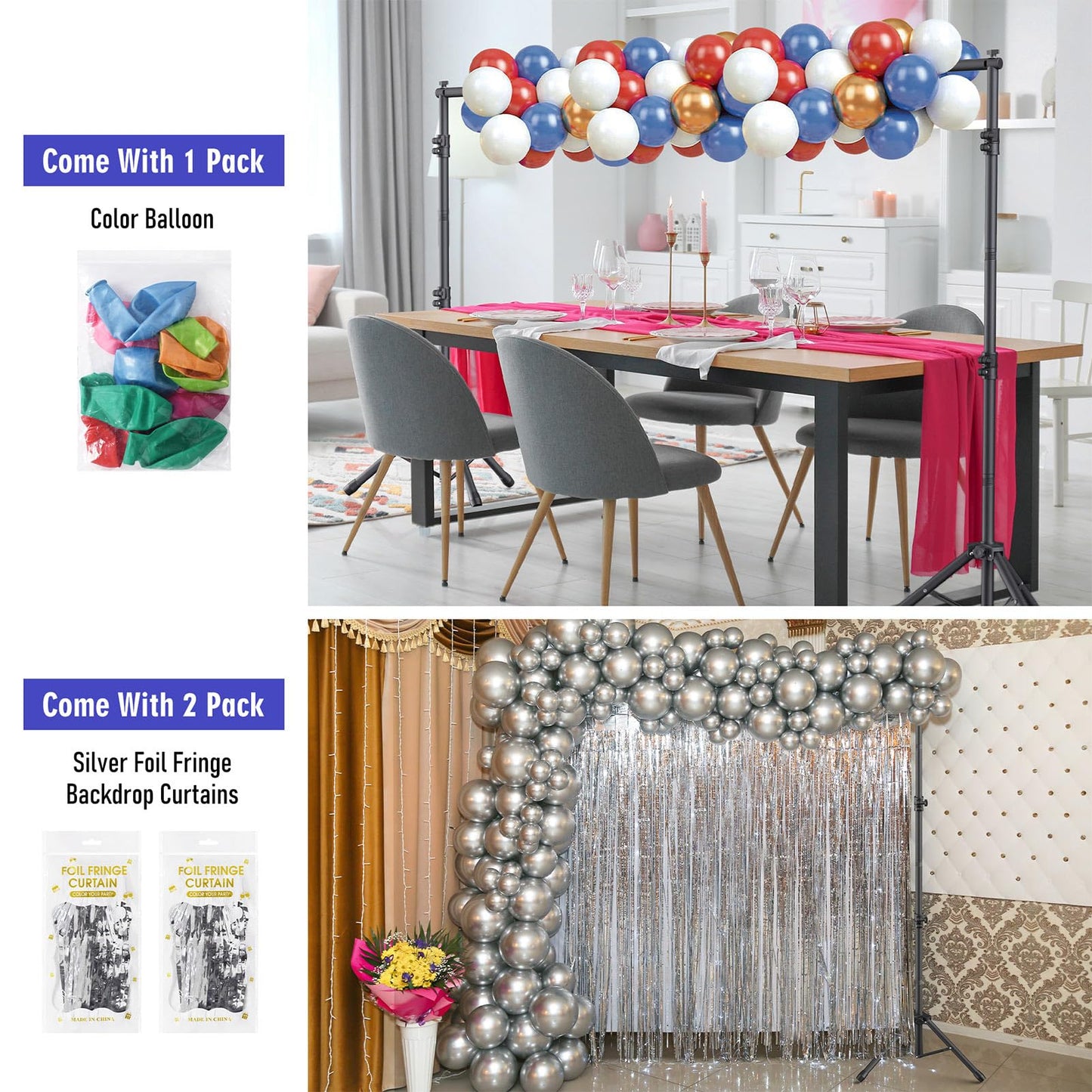 Backdrop Stand Kit - 6 Widths, 10x7.5ft Adjustable Background Stand for Parties & Studio Photography