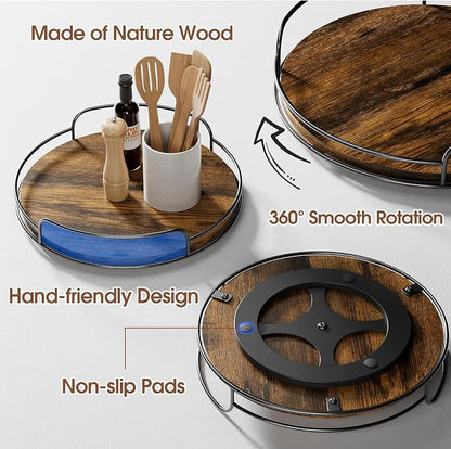 LAMU Lazy Susan Organizer, 11'' Lazy Susan Turntable for Cabinet, Table Top, Kitchen, Countertop, Bathroom, Pantry, Spice Organization, Wooden,1 Pack