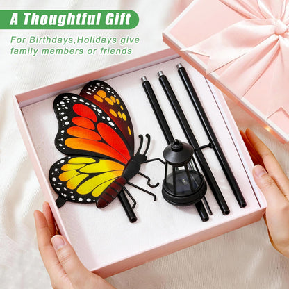 Solar Lights Outdoor Waterproof Butterfly Garden Decor,32.28in Garden Butterfly Stakes with Solar Lights,Birthday Gifts for Women Mom,Metal Decorative Lights for Yard Art Outside Patio Porch Lawn