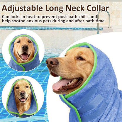 Soft Dog Bathrobe Fast Drying Dog Coat, Super Absorbent Dog Towels for After Bath, Microfiber Pet Robe Adjustable Collar & Belly Warm Keeping Dogs Coat for Pet Dogs & Cats (Blue, X-Large)