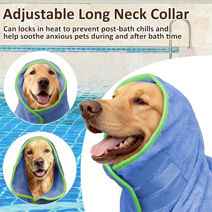Soft Dog Bathrobe Fast Drying Dog Coat, Super Absorbent Dog Towels for After Bath, Microfiber Pet Robe Adjustable Collar & Belly Warm Keeping Dogs Coat for Pet Dogs & Cats (Blue, Small)