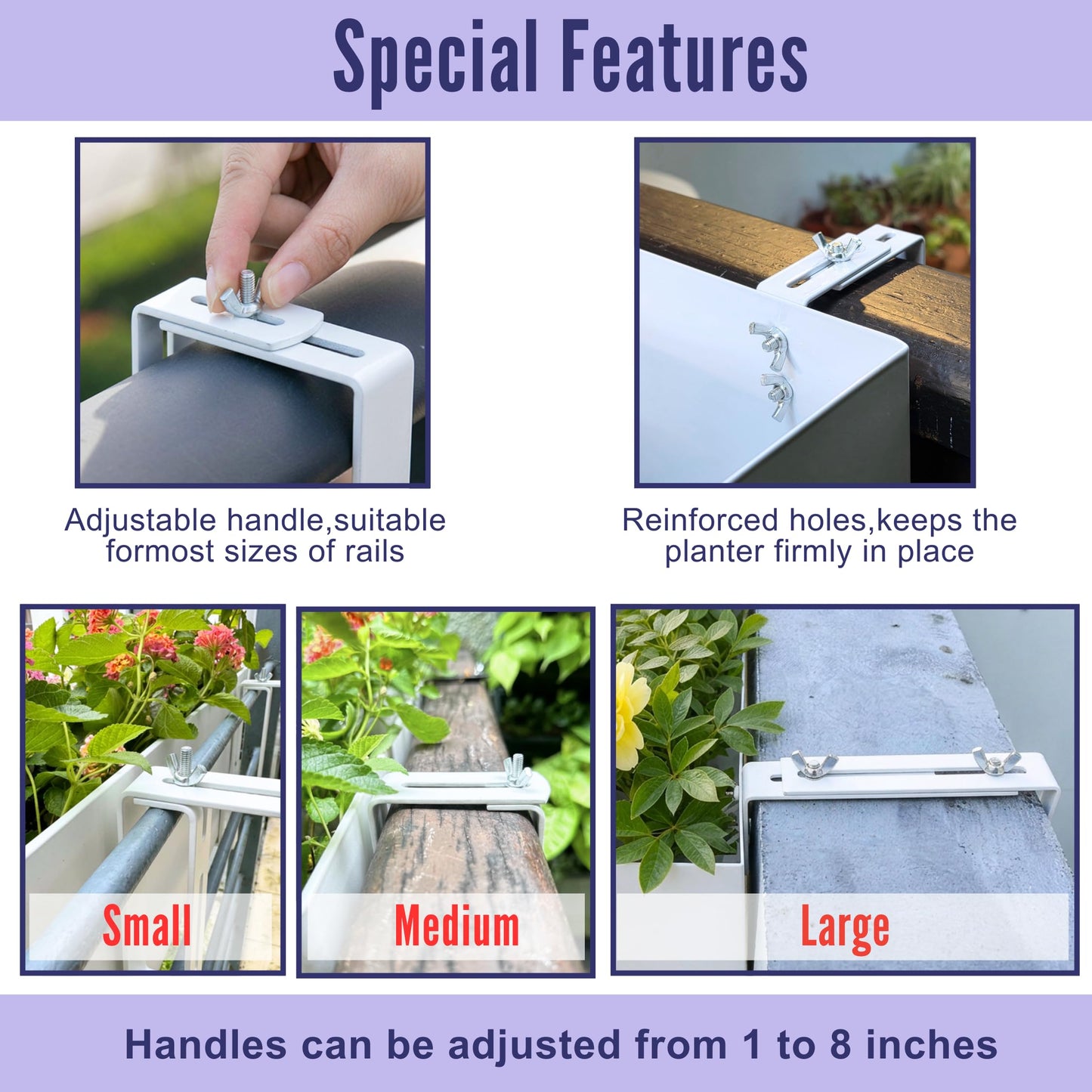 LaLaGreen Planter Boxes Outdoor (24 Inch, 4 Pack) White Metal Rectangular Railing Flower Box with Brackets, Deck Railings Planters Fence Balcony Patio Porch Plant Holder Stylish Garden Decor Over Rail