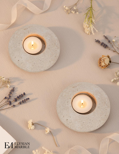 Tealight Candle Holders Set of 2 – Handcrafted Natural Marble Tea Light & Votive Holders, Decorative Stone Candle Holder Pair for Home Décor, Dining Table, Coffee Table & Wedding Decor