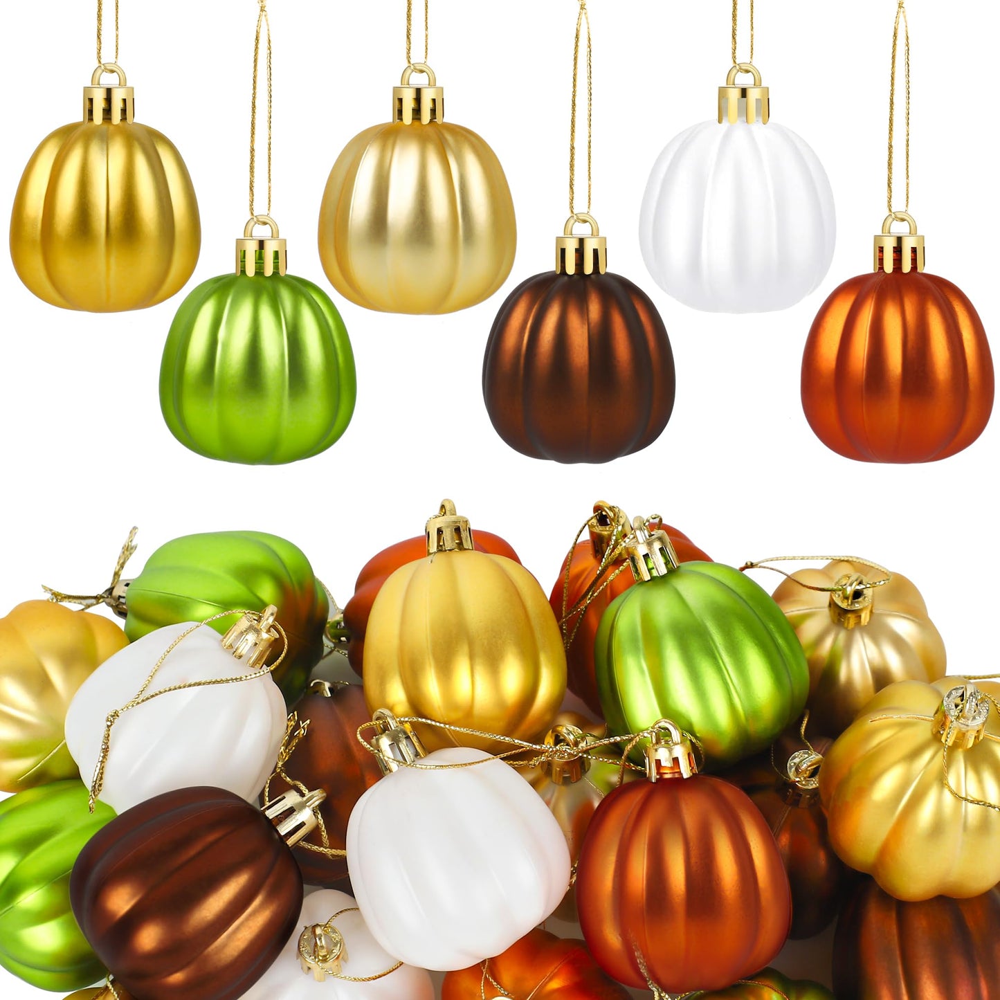 24 PCS Fall Pumpkin Hanging Ornaments Thanksgiving Hanging Decorations for Small Tree Mini Pumpkin Ball Ornaments for Halloween Thanksgiving Harvest Autumn Small Tree Home Decor