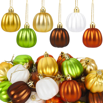 24 PCS Fall Pumpkin Hanging Ornaments Thanksgiving Hanging Decorations for Small Tree Mini Pumpkin Ball Ornaments for Halloween Thanksgiving Harvest Autumn Small Tree Home Decor