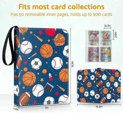 Baseball Football Card Binder Holder 480 Pockets with 60 Removable Sleeves, Portable Basketball Sports Trading Cards Binder Album Collector Organizer Protectors with Zipper,Waterproof
