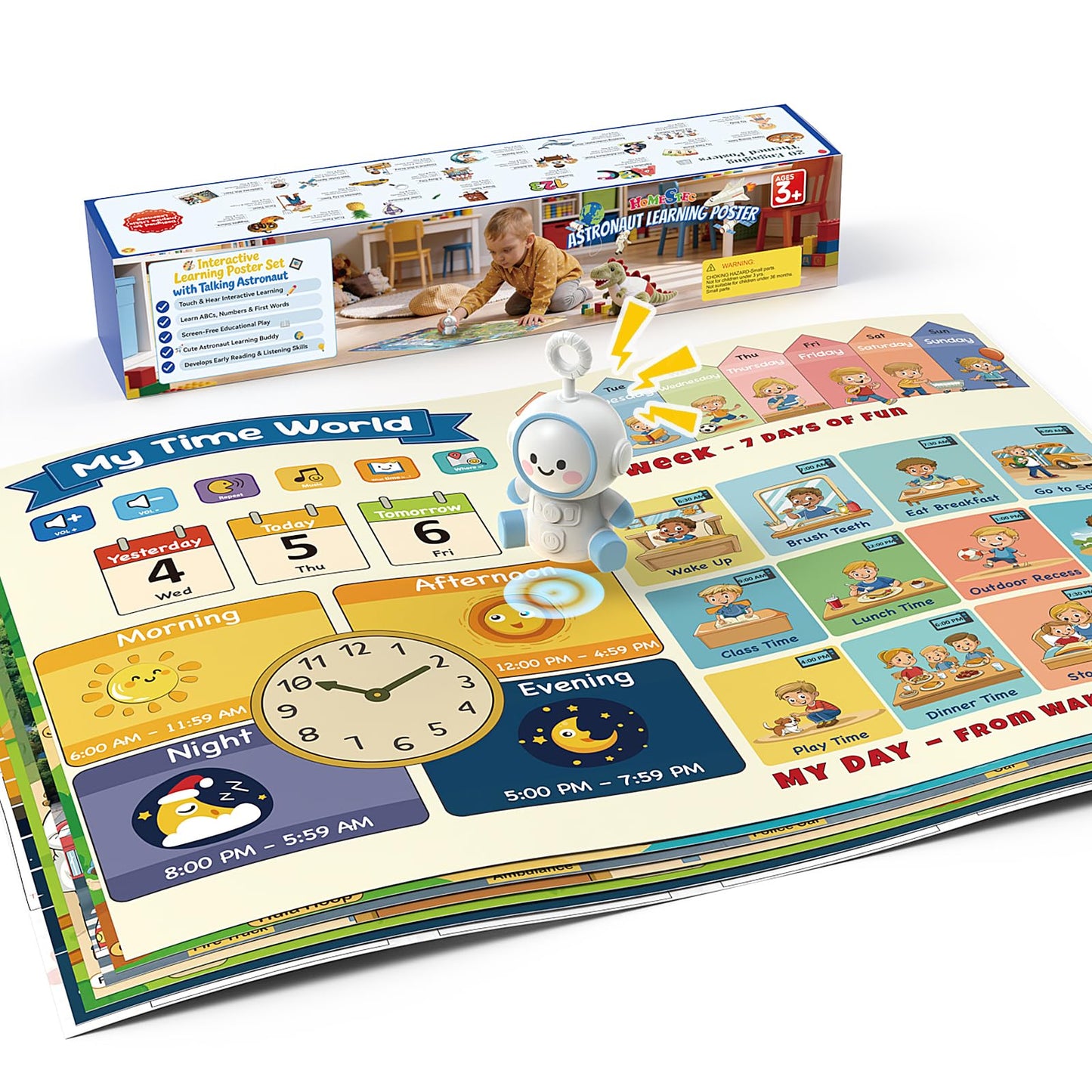 Interactive Learning Posters with Talking Astronaut Pen Tap to Learn ABCs Numbers Colors and Words Screen Free Educational Toy for Toddlers Ages 3 to 5