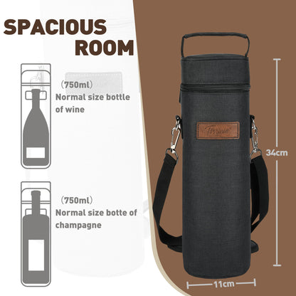 Tirrinia Single Bottle Wine Gift Carrier Bag, Insulated Travel Wine Cooler Tote with Shoulder Strap for Picnic, Party, BYOB Restaurant, Portable One Bottle Wine Chiller Container, Gift for Wine Lovers